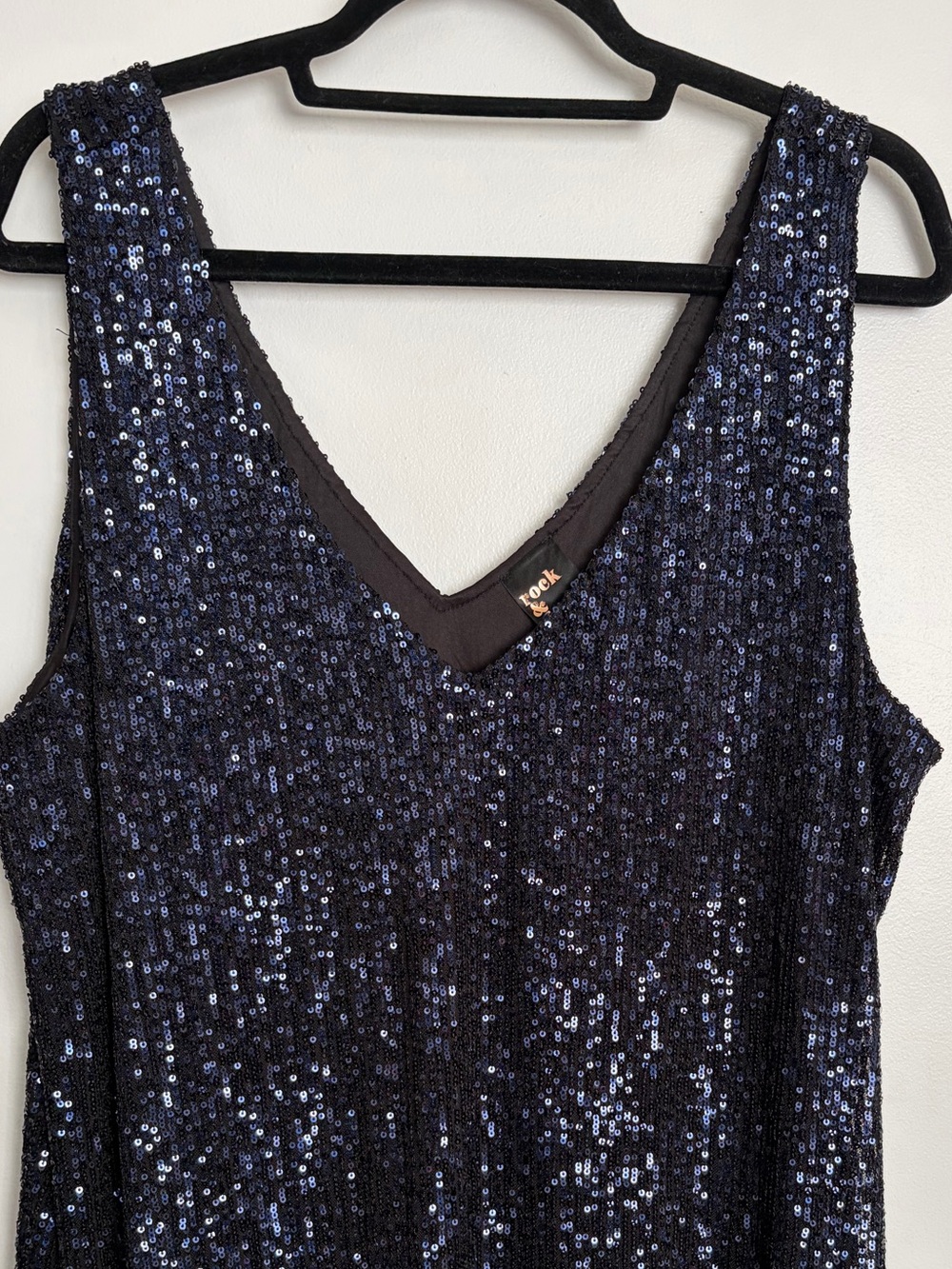 Navy Sequin Sleeveless V-Neck Dress